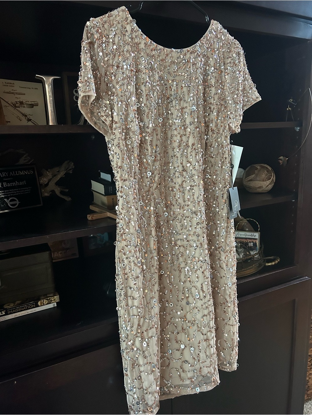 Embellished Short Sleeve Cocktail Dress Cream